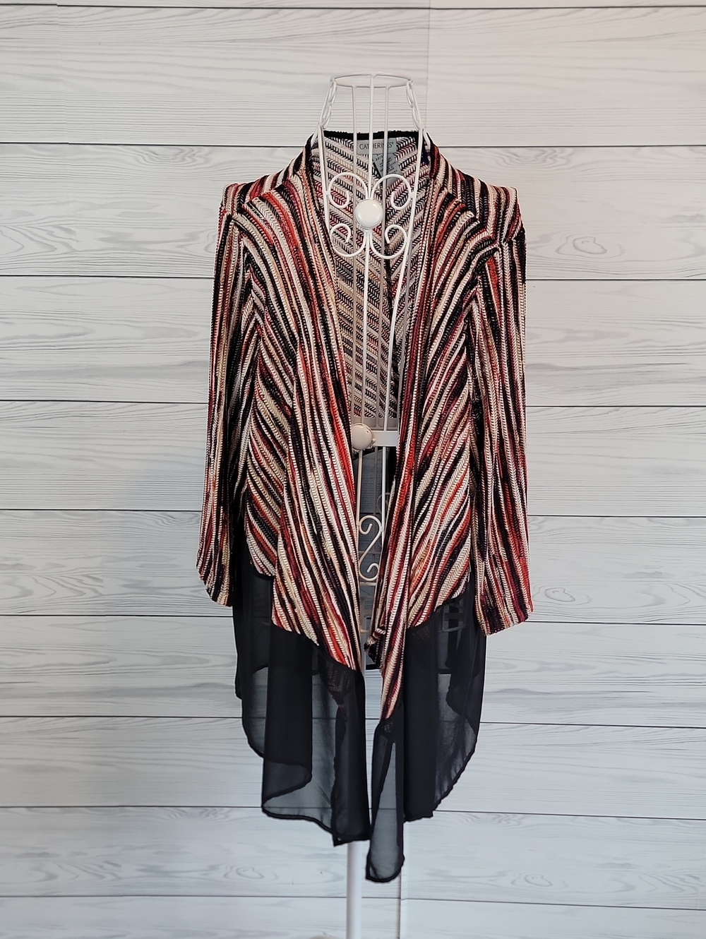 Catherines Striped Lightweight Open-Front Draped Sweater Cardigan Womens Size 2X